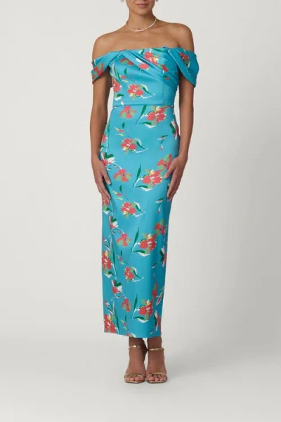 Shoshanna Midnight Mediterranean Floral Mikado Calder Dress In Blue