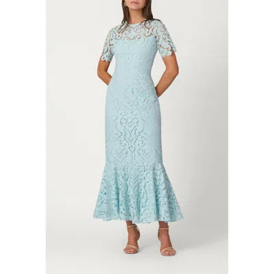 Shoshanna Midnight Mosaic Crepe De Chine Lace Hillary Dress In Green