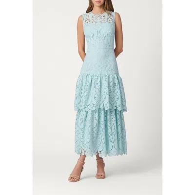 Shoshanna Midnight Mosaic Crepe De Chine Lace Mia Dress In Green