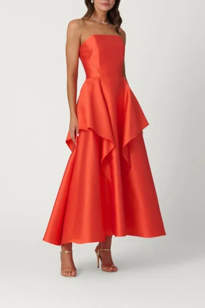 Shoshanna Pippa Strapless Draped Mikado Midi Dress In Red