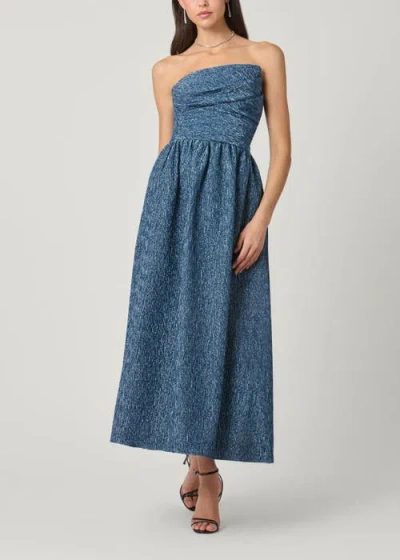 Shoshanna Sanders Strapless Pleated Jacquard Midi Dress In Blue
