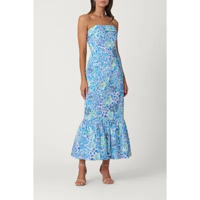 Shoshanna Midnight Wildflower Cotton Faille Wright Dress In Blue
