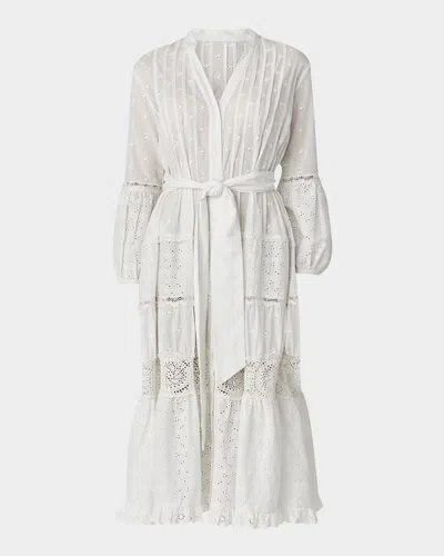 Shoshanna Milos Embroidered Midi Dress In Optic White
