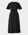 Shoshanna Molly Belted Flutter-sleeve Midi Dress In Jet