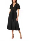 Shoshanna Molly Belted Flutter-sleeve Midi Dress In Black
