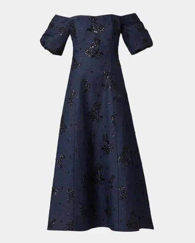 Shoshanna Mona Sequined Denim Off-the-shoulder Dress In Blue