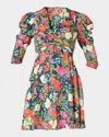 Shoshanna Natalaya Smocked Floral-print Mini Dress In Navy Multi