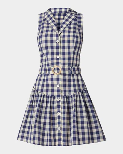 Shoshanna Natalila Gingham Mini Shirtdress In Blue