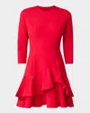 Shoshanna Nessa 3/4-sleeve Ruffle Mini Dress In Ruby