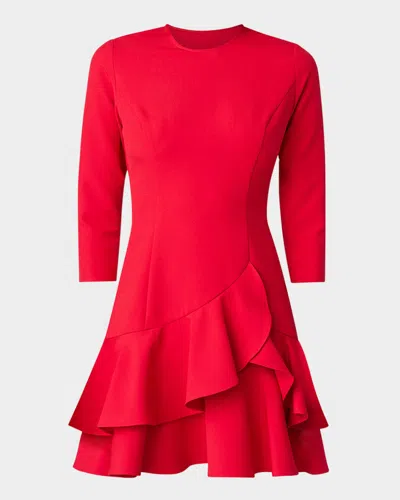 Shoshanna Nessa 3/4-sleeve Ruffle Mini Dress In Ruby