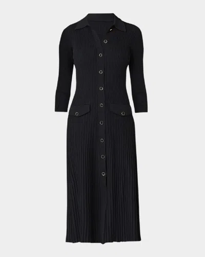 Shoshanna Nyla Ribbed Polo Midi Dress In Jet