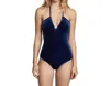 Shoshanna Ocean Velvet Open Neck One Piece Swimsuit In Navy In Blue