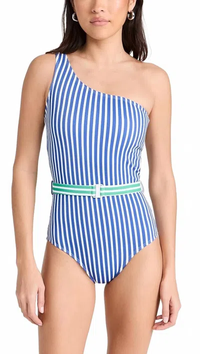 Shoshanna One Shoulder One Piece In Sea Blue/optic In Multi