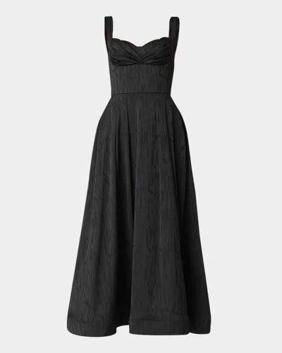 Shoshanna Ophelia Jacquard Sweetheart Midi Dress In Jet