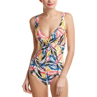 Shoshanna Palm Leaves Twist One Piece In Coral Multi