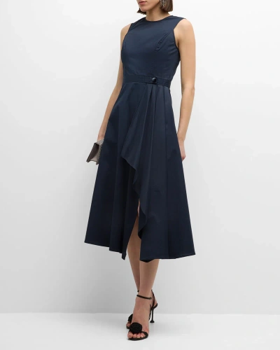 SHOSHANNA PALMER PLEATED SLEEVELESS A-LINE MIDI DRESS