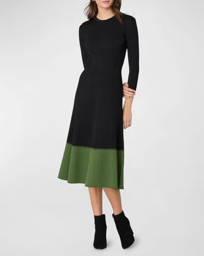 Shoshanna Paloma Ribbed Colorblock Midi Dress In Multi