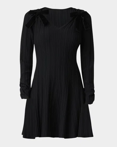 Shoshanna Paris Ribbed Bow-embellished Mini Dress In Jet