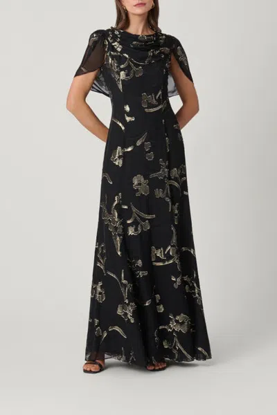 Shoshanna Park Ave Lurex Chiffon Midnight Annalynn Dress In Black