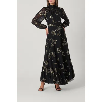 Shoshanna Park Ave Lurex Chiffon Midnight Langdon Dress In Black