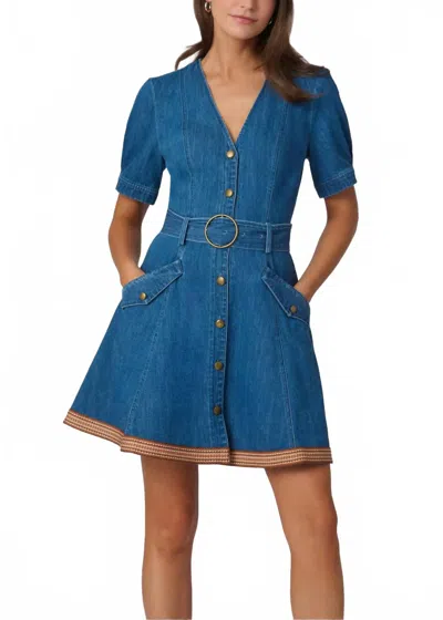 Shoshanna Classic Wash Denim With Trim Payton Dress In Blue