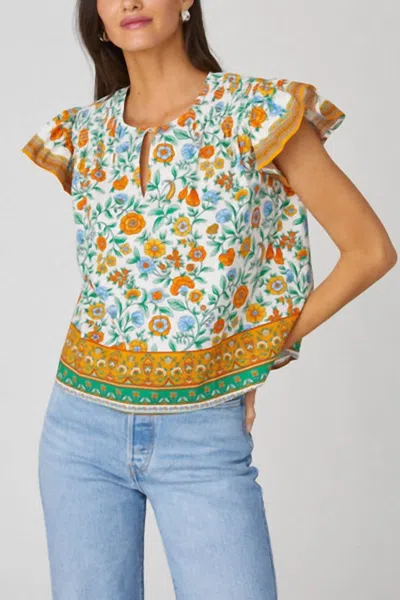 Shoshanna Paz Top In Ivory/lt Blue/saffron Multi