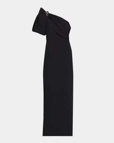 Shoshanna Perla One-shoulder Stretch Crepe Gown In Black