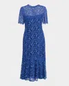 Shoshanna Poppi Floral Lace Flounce Mermaid Midi Dress In Blue