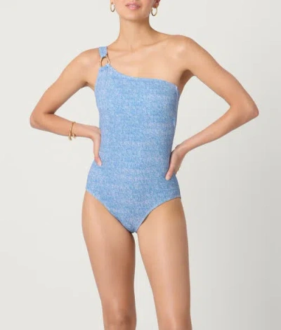 Shoshanna Printed Texture Ring One Shoulder One Piece In Blue