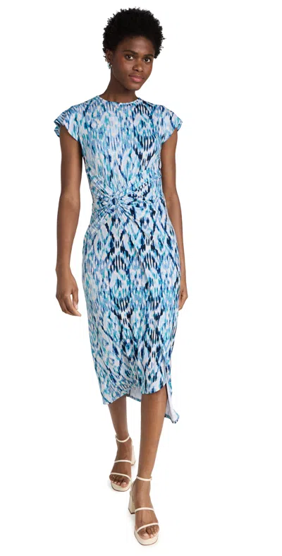 Shoshanna Quinn Asymmetric Ikat-print Midi Dress In Blue Multi