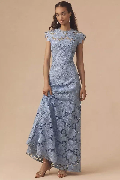 Shoshanna Raven Cap-sleeve Floral Lace A-line Maxi Dress