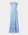 Shoshanna Raven Sleeveless Floral Lace Gown In Vista Blue