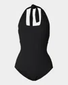 Shoshanna Retro Halter One-piece Swimsuit In Jet