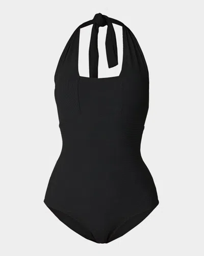 Shoshanna Retro Halter One-piece Swimsuit In Jet