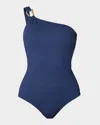 Shoshanna Ring Asymmetric One-piece Swimsuit In Navy