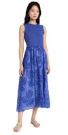 Shoshanna Roberta Floral-embroidered Midi Dress In Amparo Blue