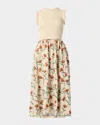 Shoshanna Roberta Smocked Floral-embroidered Midi Dress In Multi