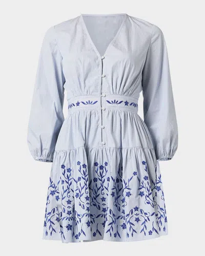 Shoshanna Rory Floral-embroidered Flounce Mini Dress In Blue