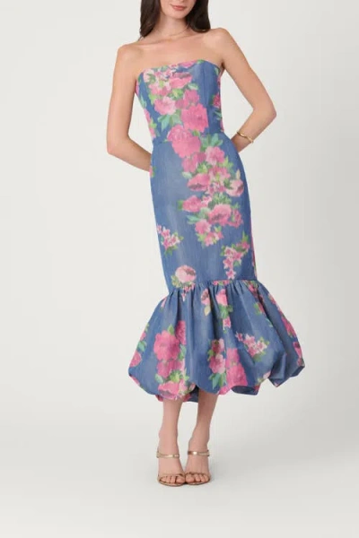 Shoshanna Rose Printed Chine Taffeta Midnight Julieanne Dress In Blue