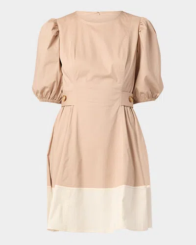 Shoshanna Royce Puff-sleeve Colorblock Mini Dress In Neutral