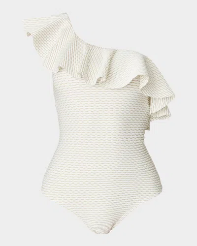 Shoshanna Ruffle Asymmetric One-piece Swimsuit In Ivorygold
