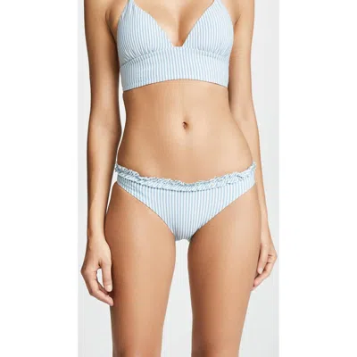 Shoshanna Ruffle Edge Bikini Bottom In Chambray Pinstripe In Blue