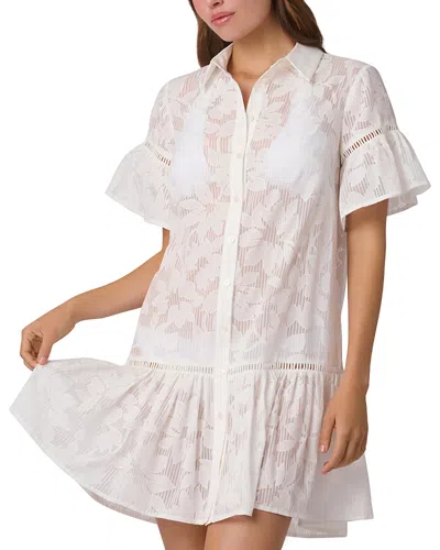 Shoshanna Ruffle Mini Shirtdress Cover Up In White