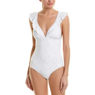 Shoshanna Ruffle Neck One Piece Swimsuit In White