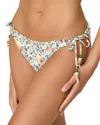 Shoshanna Ruffled Side Tie Bikini Bottom In Ivory Multi