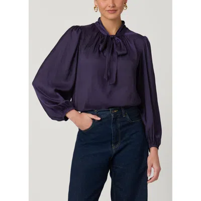 Shoshanna Rye Satin Tie-neck Top In Iris In Blue