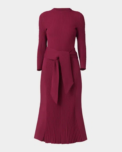 Shoshanna Sam Tie-waist Rib Knit Mermaid Midi Dress In Burgundy
