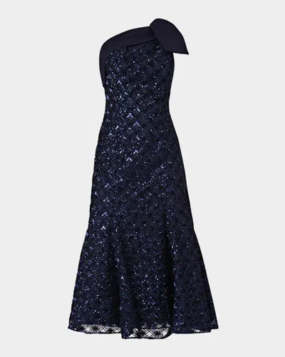 Shoshanna Selina One-shoulder Sequin Midi Dress In Blue