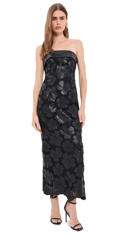 Shoshanna Midnight Serena Cutout Leather Maxi Dress In Black