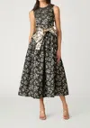Shoshanna Serra Metallic Floral Jacquard Midi Dress In Gray